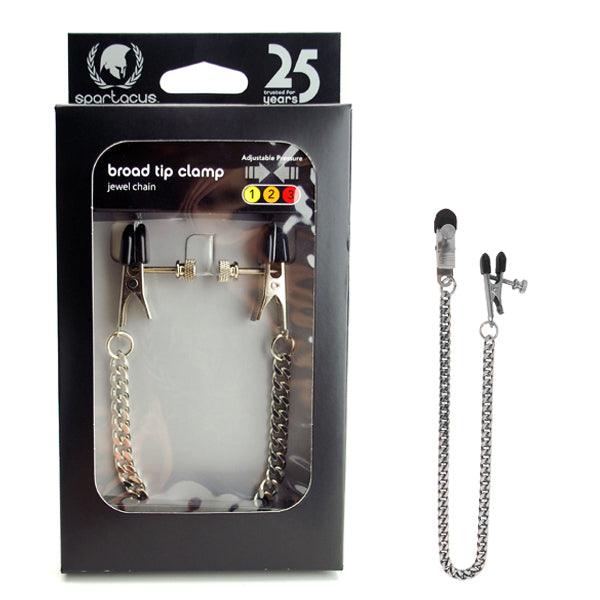 Adjustable Broad Tip Nipple Clamp with Chain: Silver - Image 4